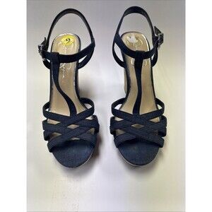 Jessica Simpson  Denim & Cork Wedge Sandals Blue Size 9 Strappy Cork.